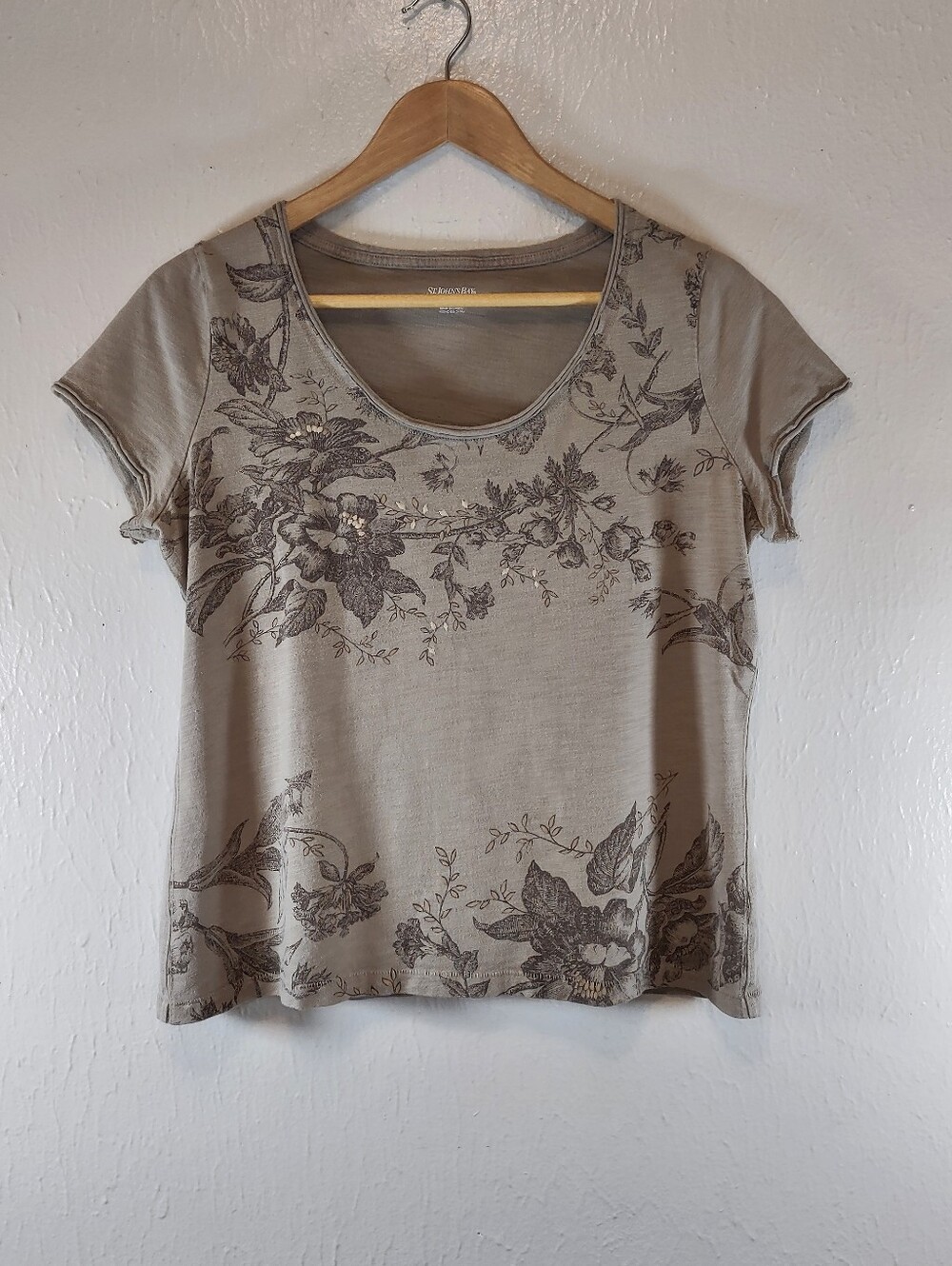 Casual Cropped T-Shirt Floral Print Neutral Toned Petite Large